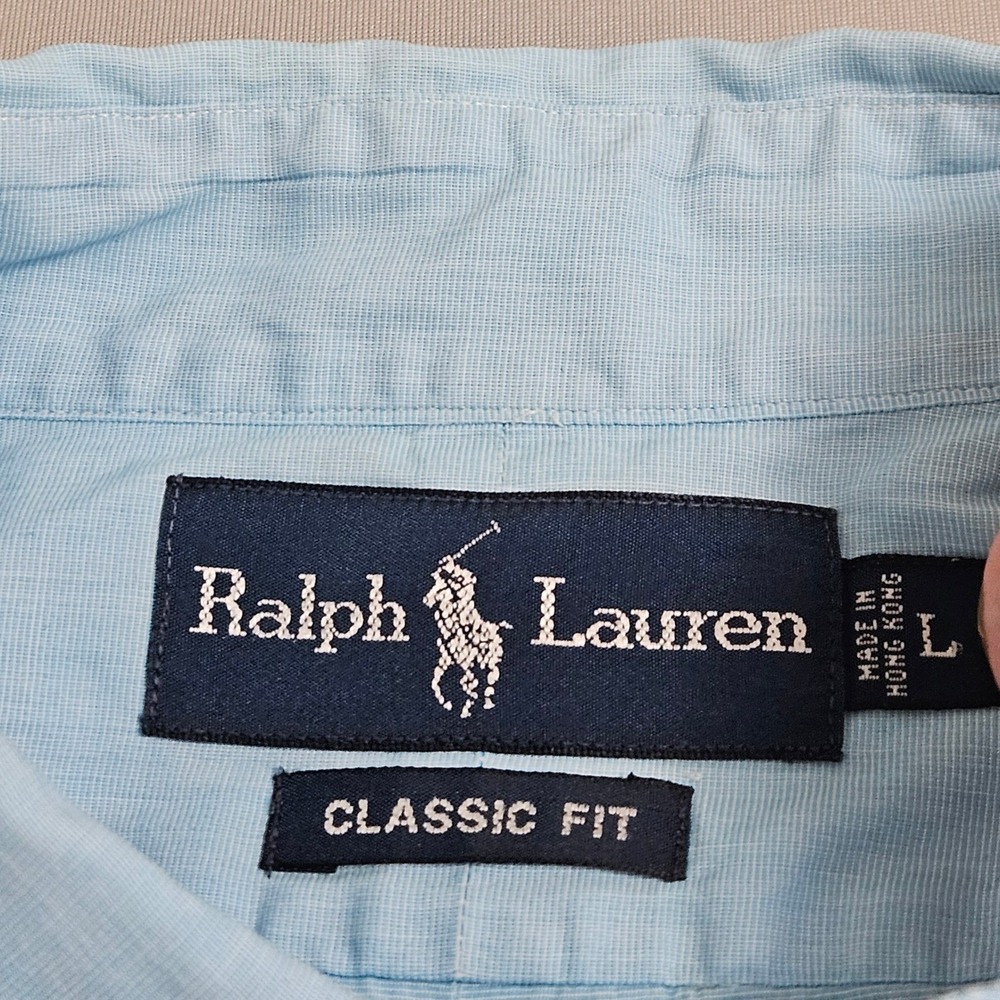 Ralph Lauren Classic Fit Cool Blue Button Down Shirt L Pink Pony Preppy Coastal - Picture 4 of 9